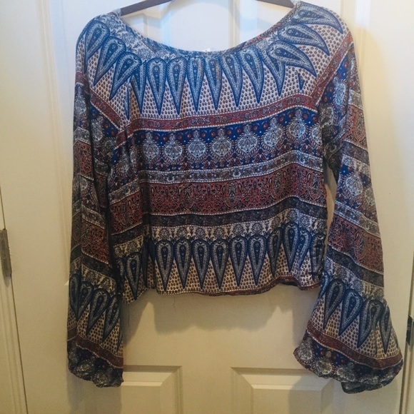 LA Hearts | NWT Multi Color PacSun Paisley Print Boho Bell Sleeve Top S - Picture 2 of 6